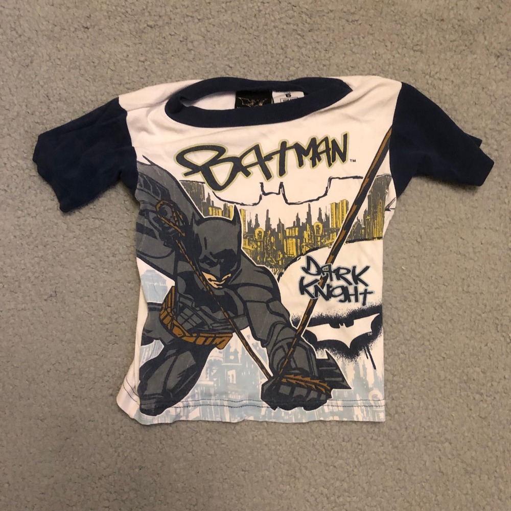 Batman The Dark Knight Graphic Tee Boys Size 6 Navy White Vtg DC Comics Shirt